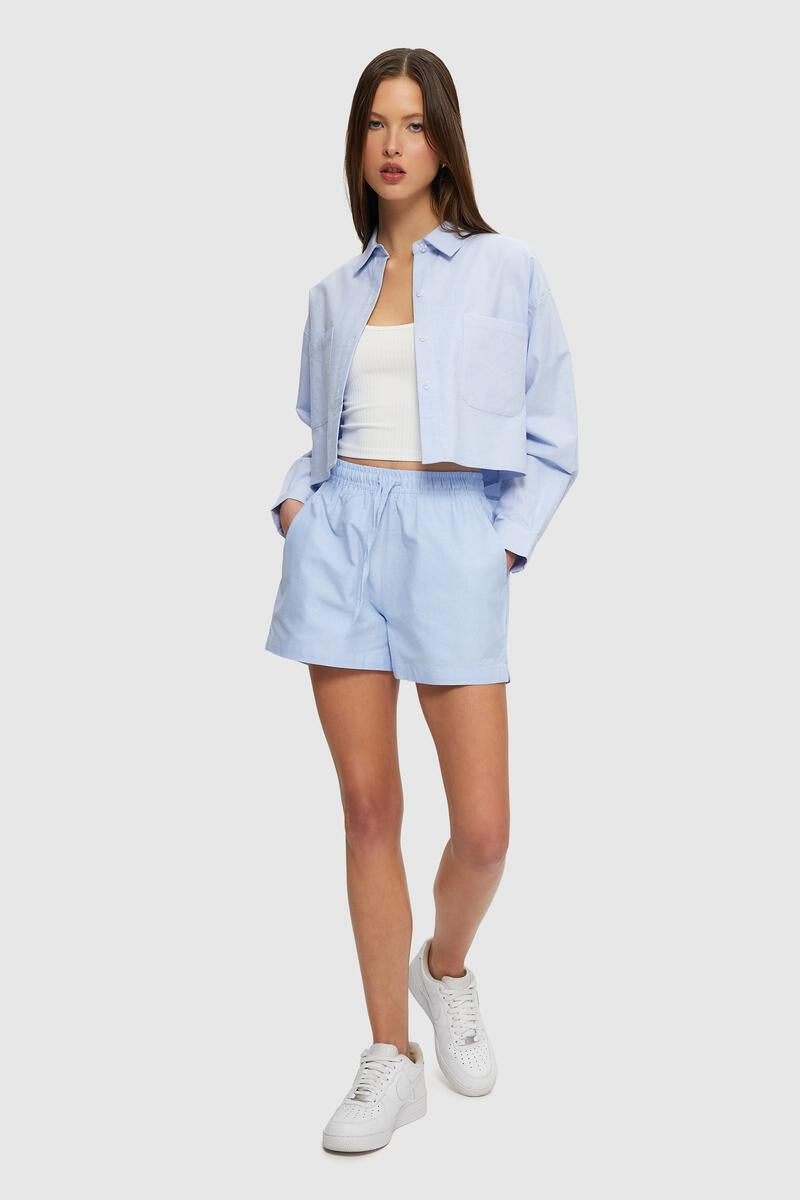 Cropped Oxford Shirt - Blue