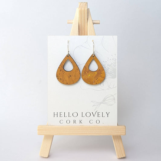 Hello Lovely Cork Co., Ochre Yellow Cork Earrings, Small Teardrop