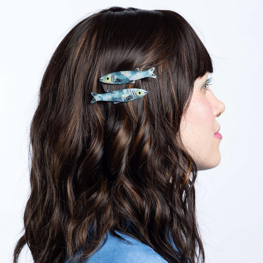 Blue Sardine Alligator Hair Clip Set