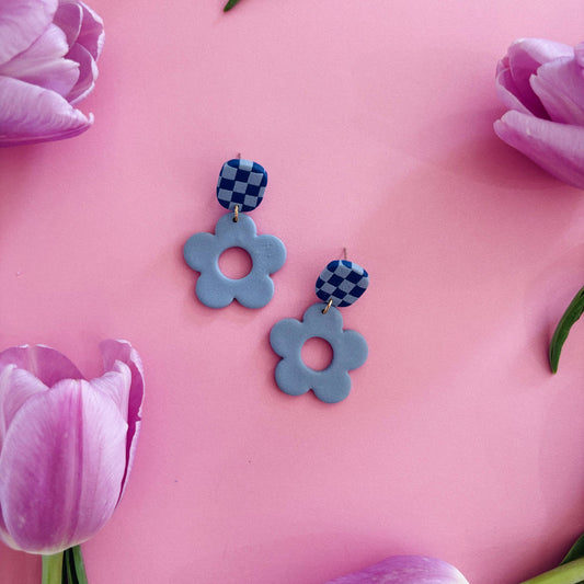 ClayThings Shoppe, Blue Two Tone Flower Dangles