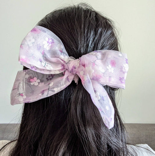 Handmade Floral Organza Hair Bow Scrunchies