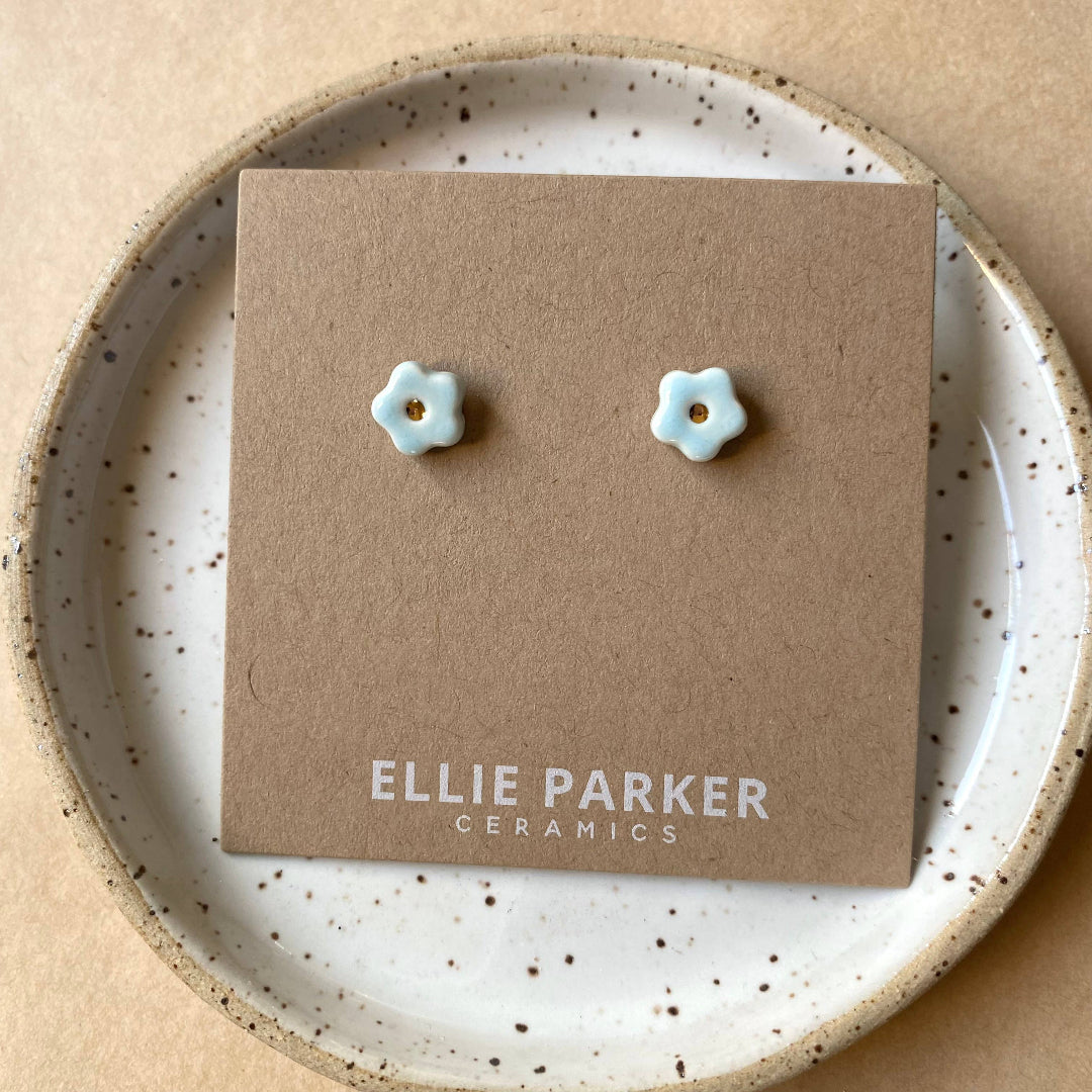 Ellie Parker Ceramics, Flower Sky Blue Ceramic Gold Accent Stud Earring