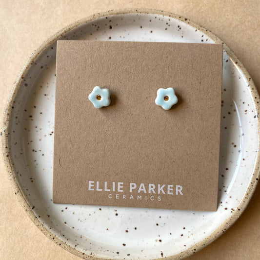 Ellie Parker Ceramics, Flower Sky Blue Ceramic Gold Accent Stud Earring