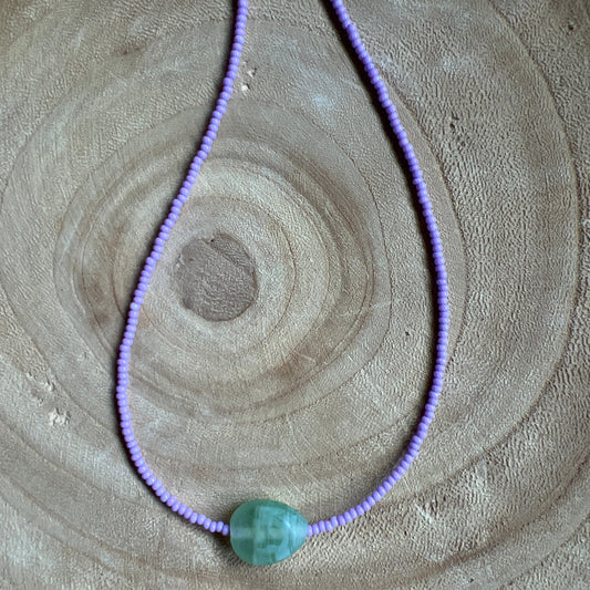 Modern Fable, Beaded Necklace, Lavender and Seaglass #106