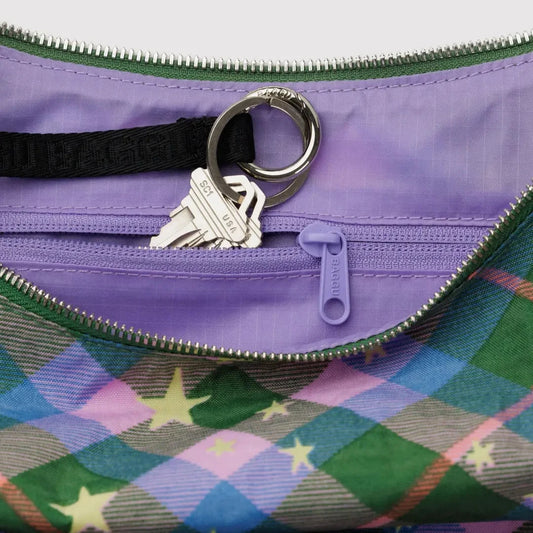 Baggu, Medium Nylon Crescent Bag, Green Star Plaid