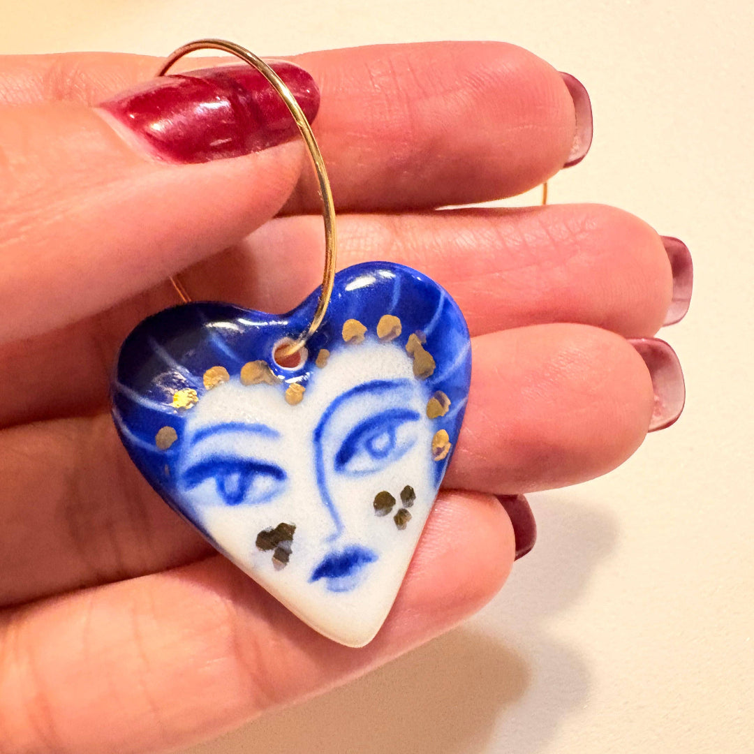BitaJewells, Celestial Glance, Hand-Painted Porcelain Heart Earrings