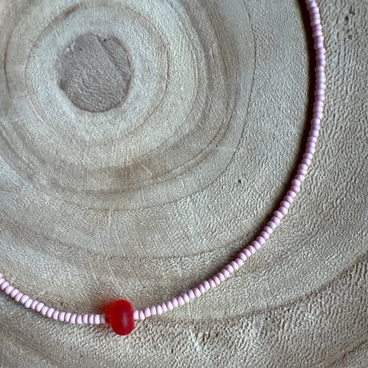 Modern Fable, Beaded Necklace, Pink and Red #101