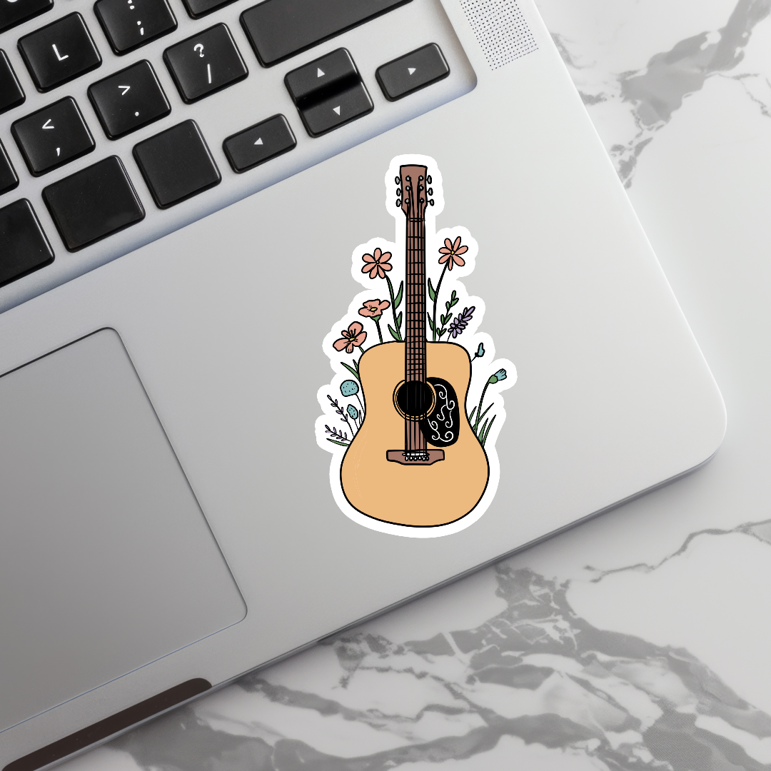 Floral Country Guitar, Waterproof Sticker