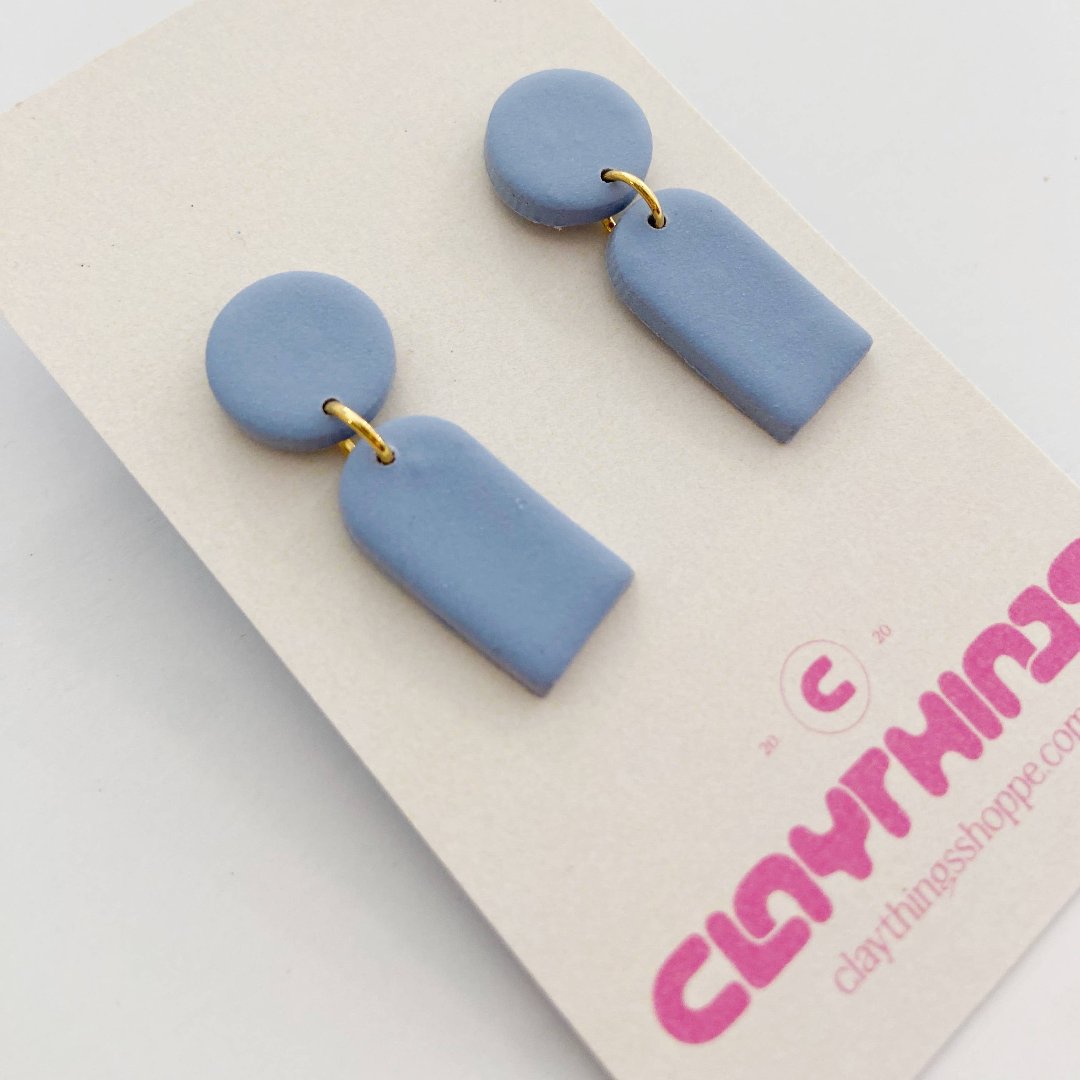 Mini Mia in Light Blue, Clay Earrings