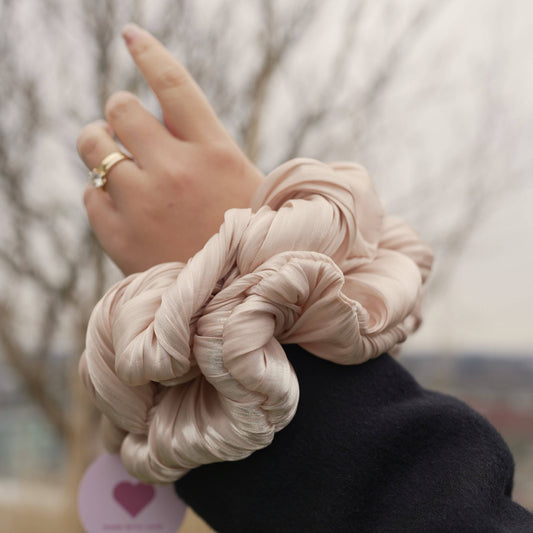 Beige Croissant Organza Oversized Scrunchie