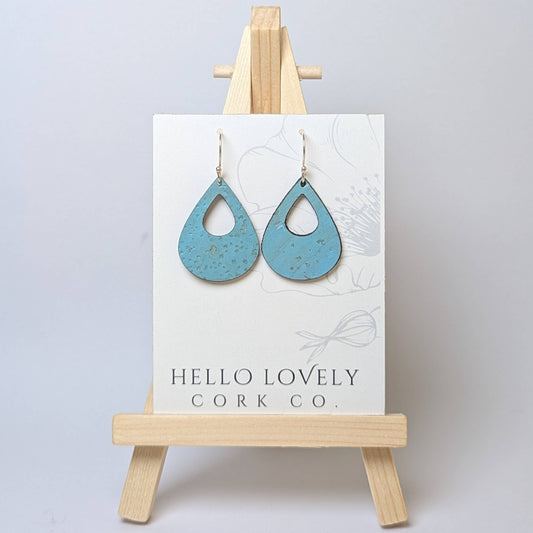 Hello Lovely Cork Co., Bright Teal Cork Earrings, Small Teardrop