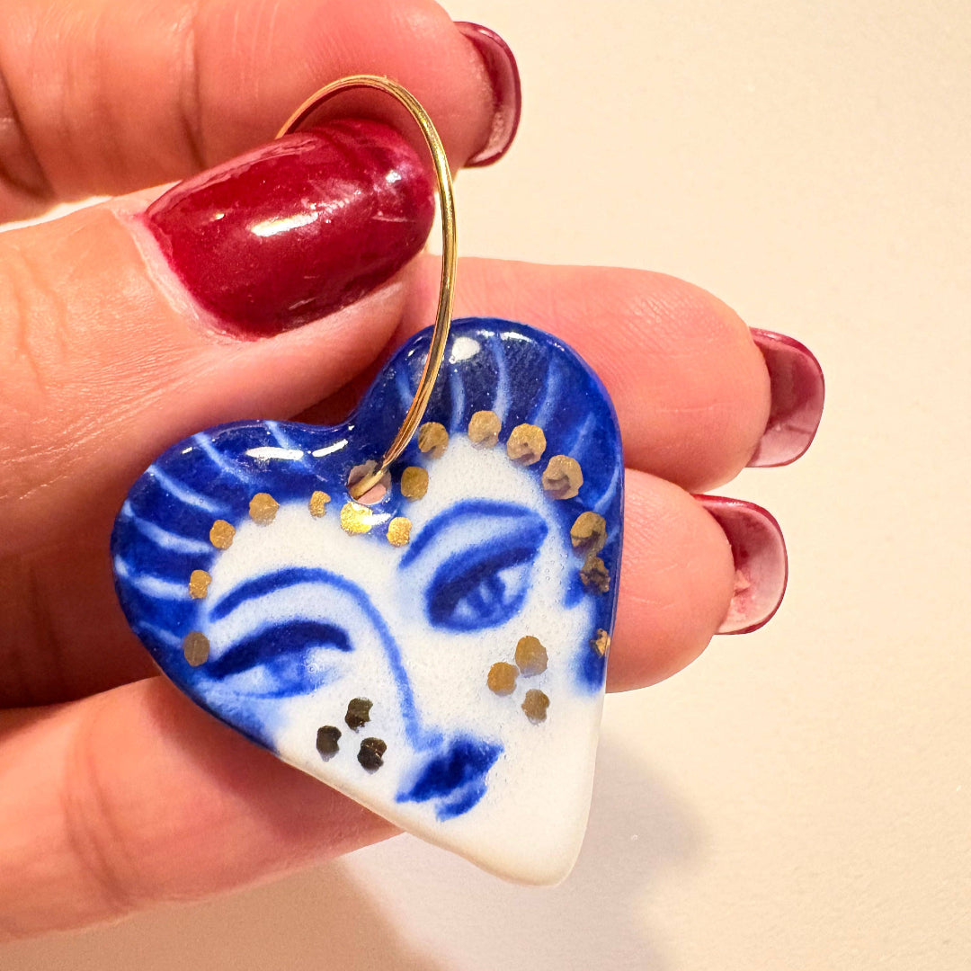 BitaJewells, Celestial Glance, Hand-Painted Porcelain Heart Earrings