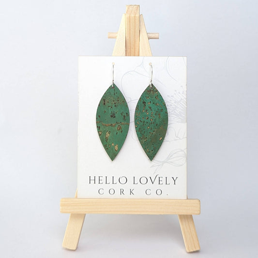 Hello Lovely Cork Co., Grass Green Cork Earrings, Small Leaf