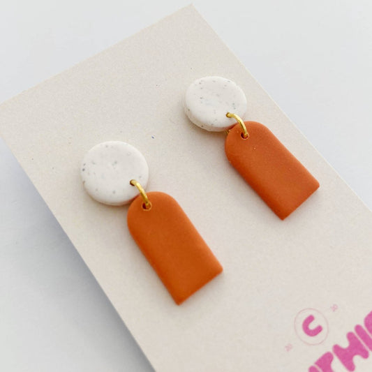 Mini Mia in Orange and White, Clay Earrings