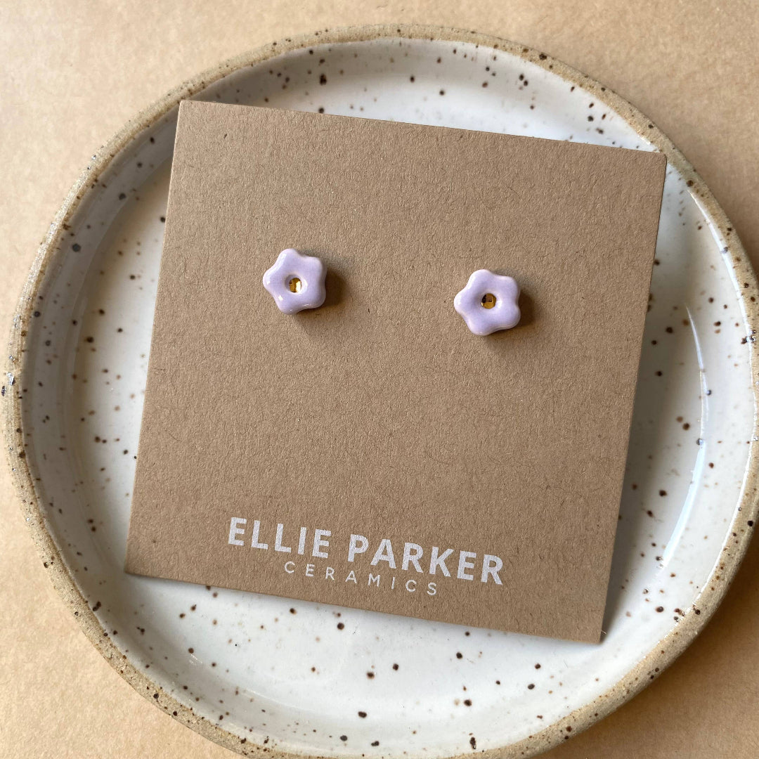 Ellie Parker Ceramics, Flower Lilac Ceramic Gold Accent Stud Earring