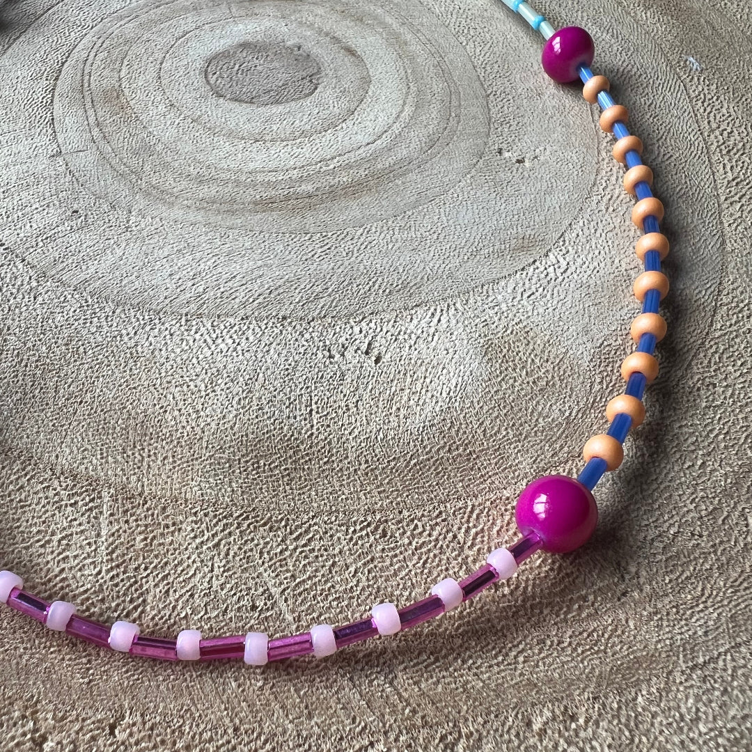 Modern Fable, Beaded Necklace, Big Pink Beads #115