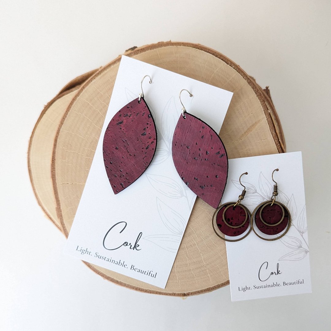 Wine Red Cork Earrings