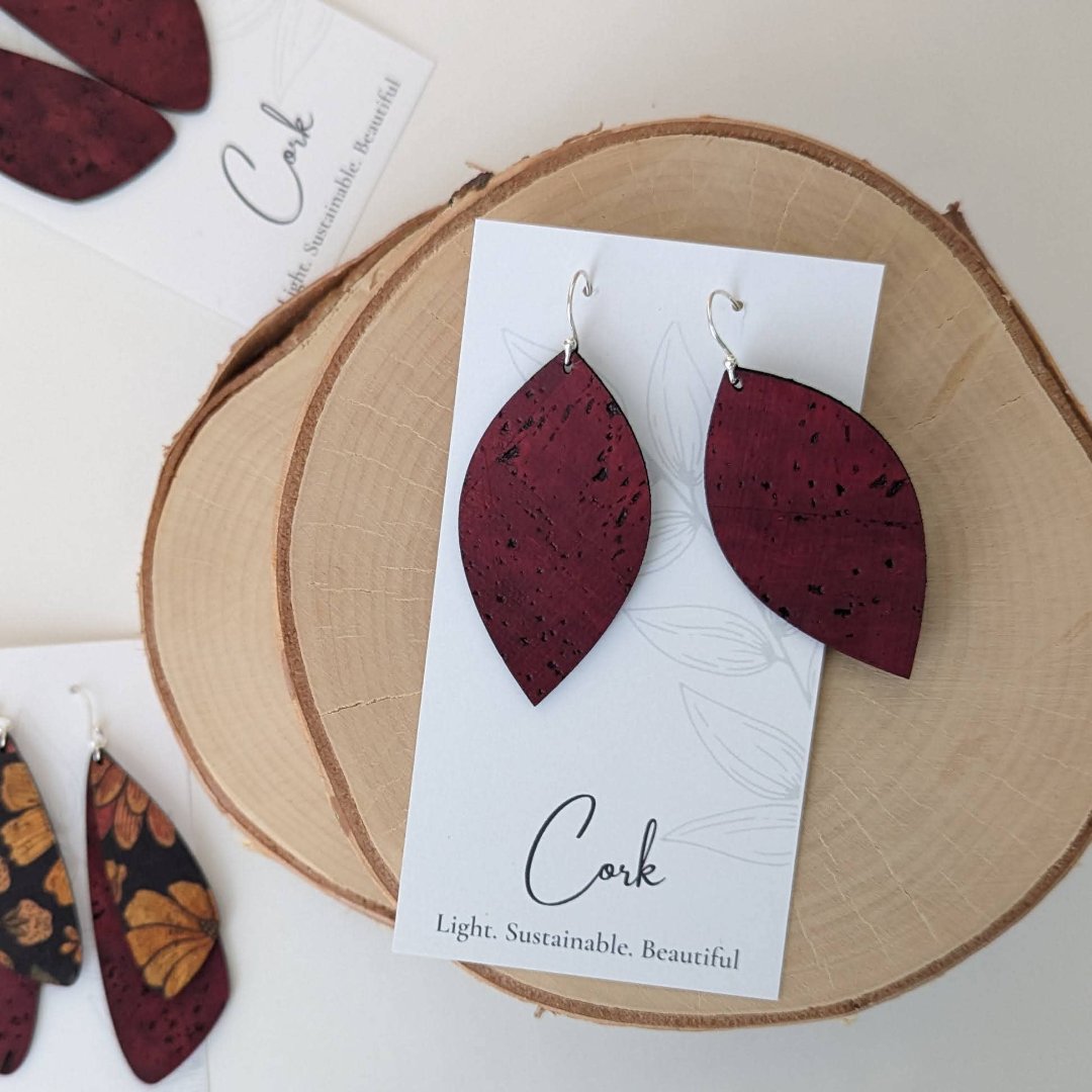 Wine Red Cork Earrings