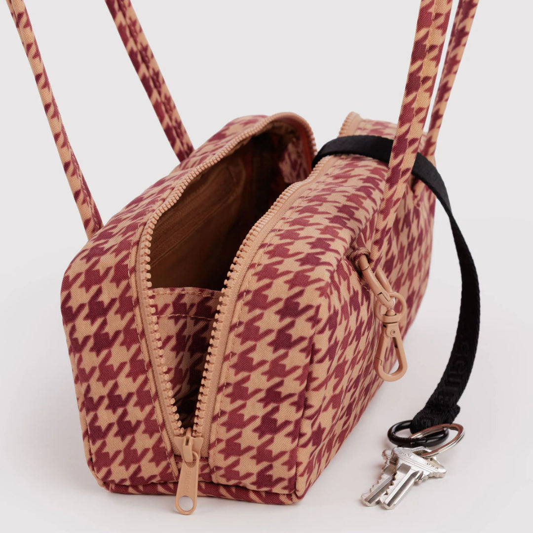 Baggu, Small Nylon Bowler Bag, Tan Houndstooth