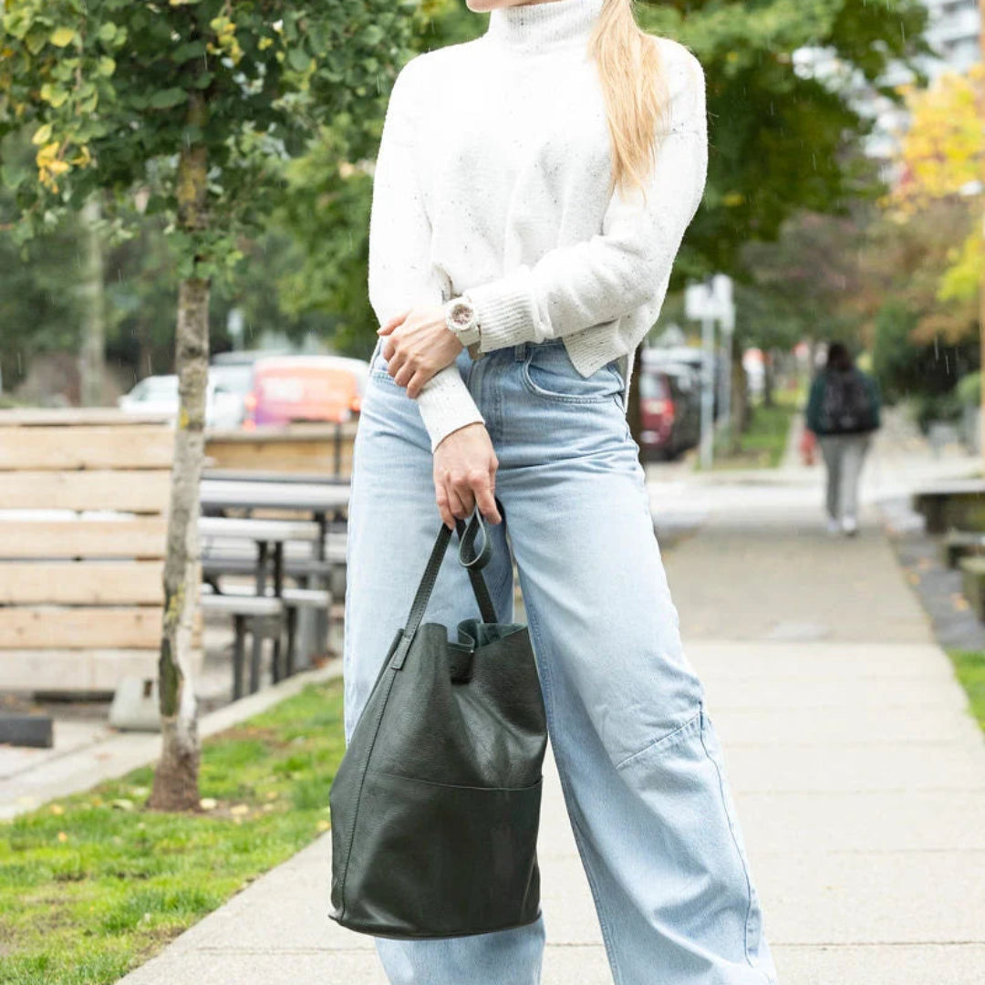 Risa, Leather Lila Pocket Tote, Hunter Green