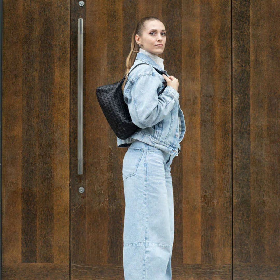 Risa, Rhea Woven Shoulder Bag, Black