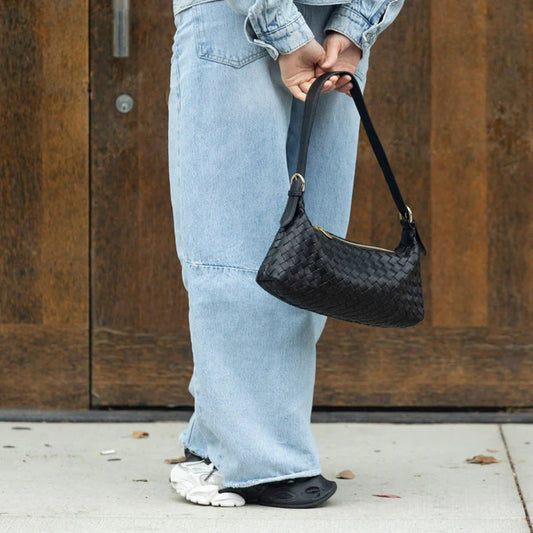 Risa, Rhea Woven Shoulder Bag, Black