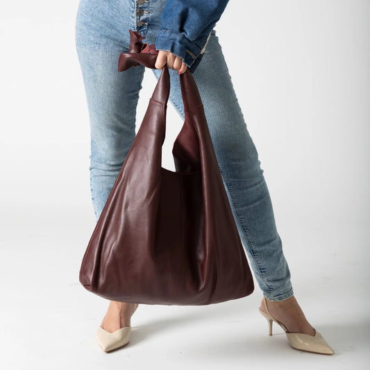 Risa, Knot Leather Tote, Burgundy