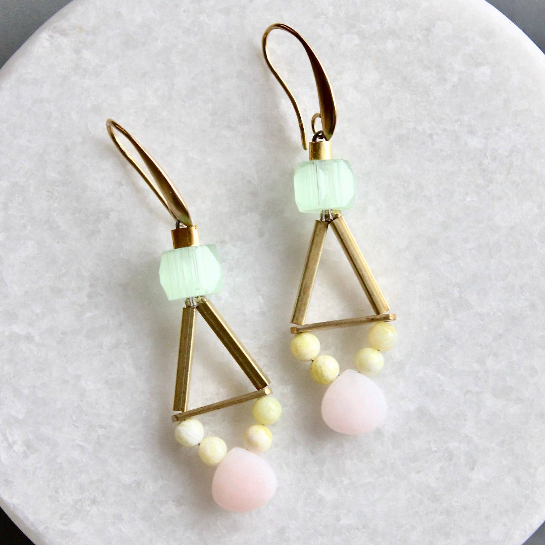 David Aubrey Jewelry, MLNE23 Pink and Yellow Geometric Earrings