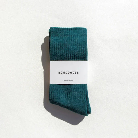 Bondoodle, Ribbed Combed Cotton Sport Crew Socks, Dark Green