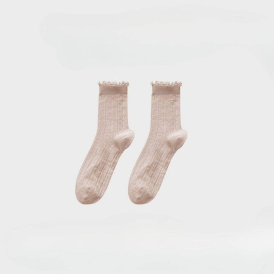 Rufia, Romantic Lace Texture Sheer Crew Socks, Pink