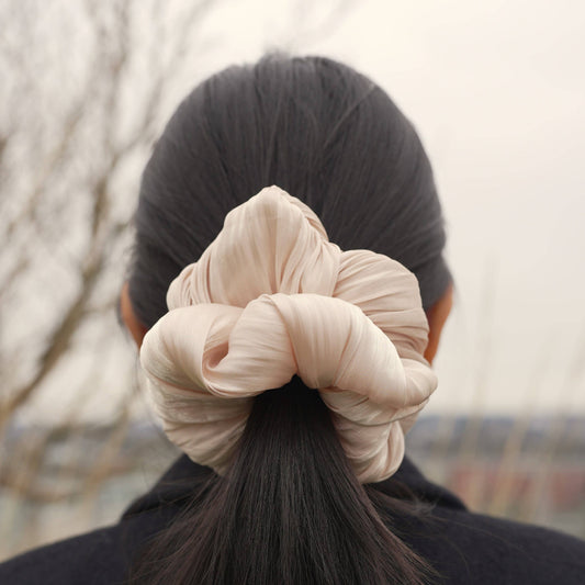 Beige Croissant Organza Oversized Scrunchie
