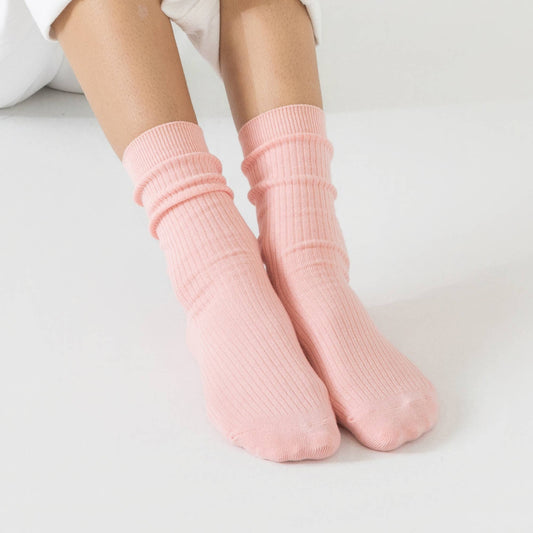 Bondoodle, Ribbed Combed Cotton Everyday Crew Socks, Light Pink