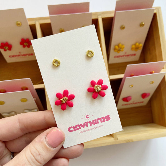 ClayThings Shoppe, Red Clay Flowers & Brass Circles