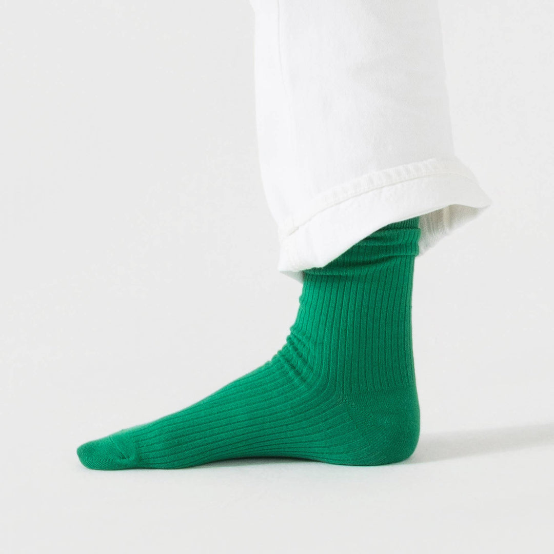 Bondoodle, Ribbed Combed Cotton Everyday Crew Socks, Green