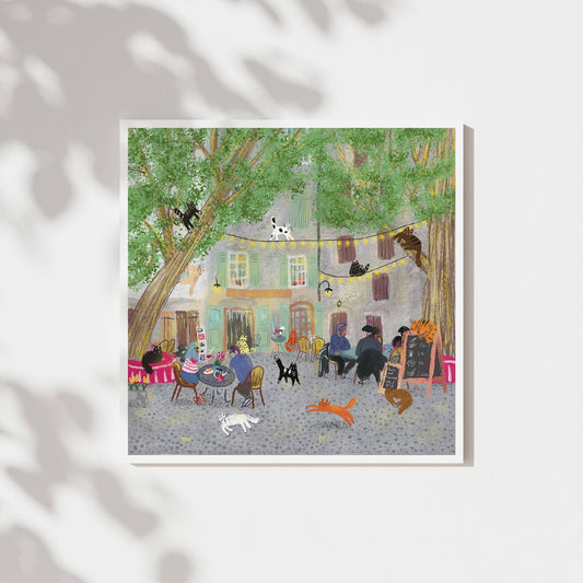 Cats in Restaurant in France, Unframed Art Print