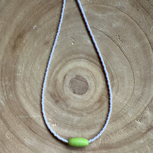 Modern Fable, Beaded Necklace, Light Lavender and Lime #100
