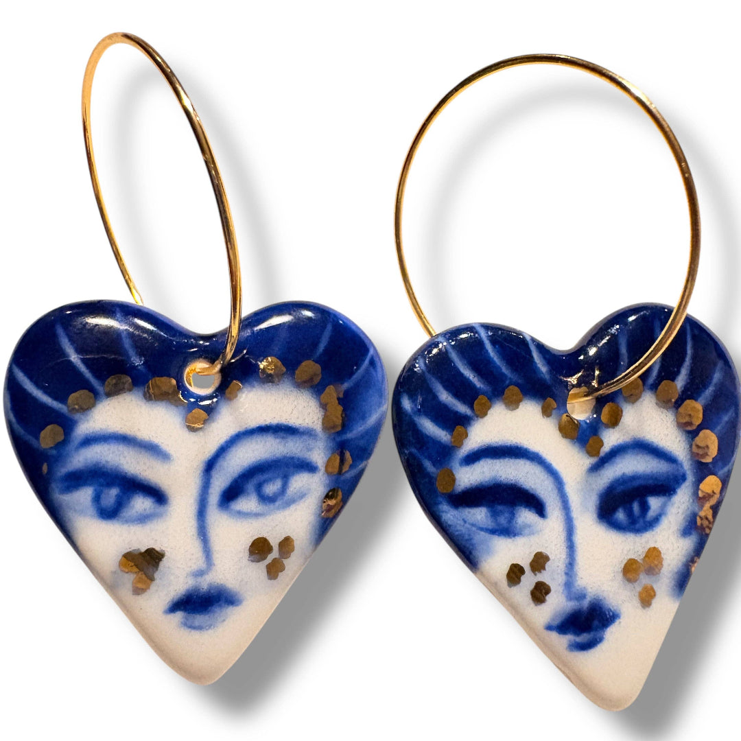 BitaJewells, Celestial Glance, Hand-Painted Porcelain Heart Earrings