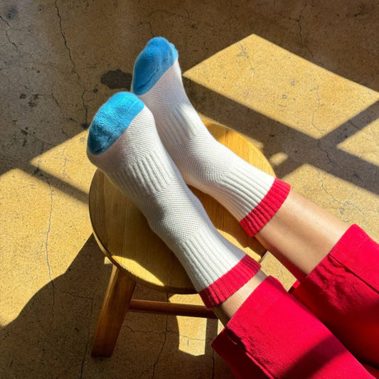 Le Bon Shoppe, Color Block Girlfriend Socks, Blue Red