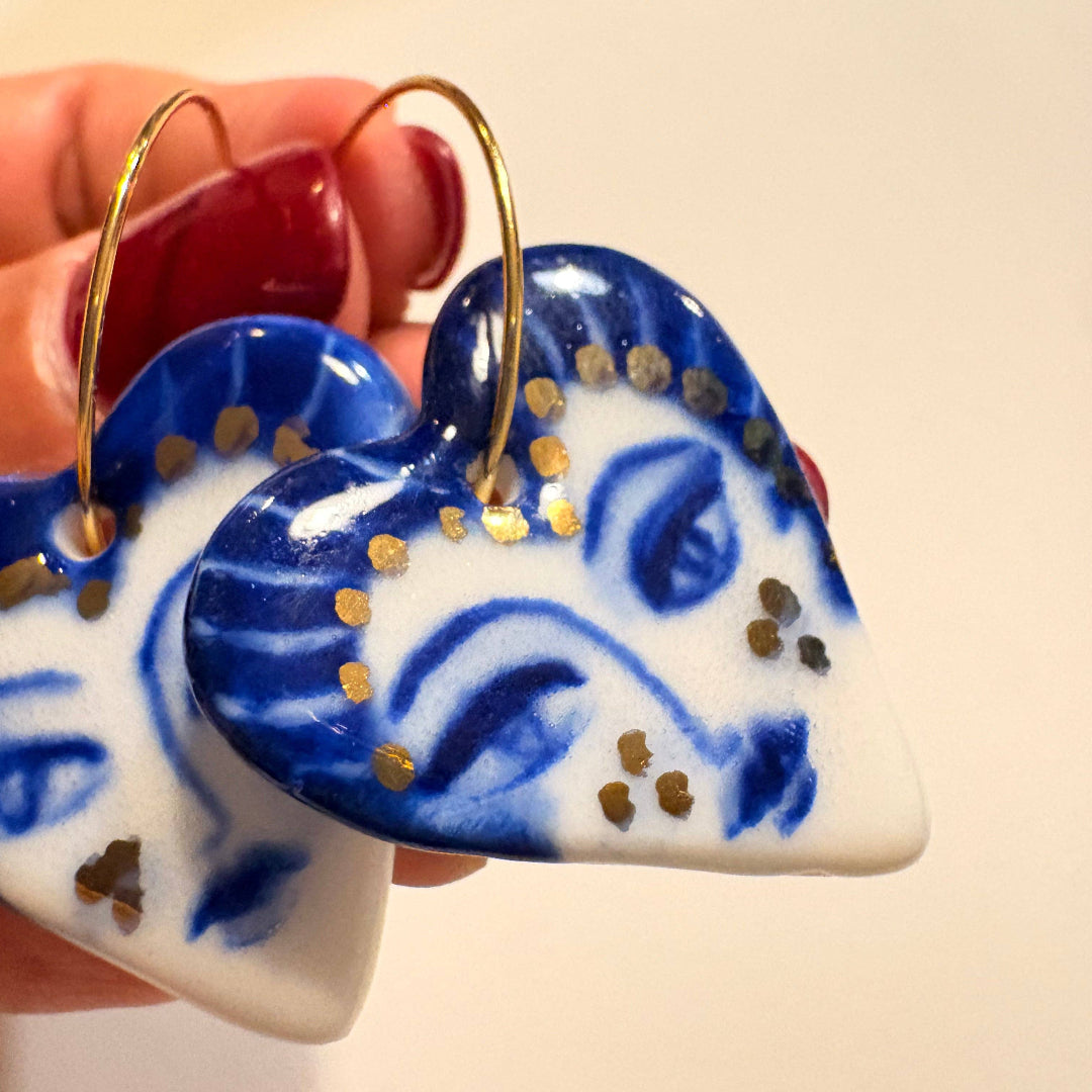 BitaJewells, Celestial Glance, Hand-Painted Porcelain Heart Earrings