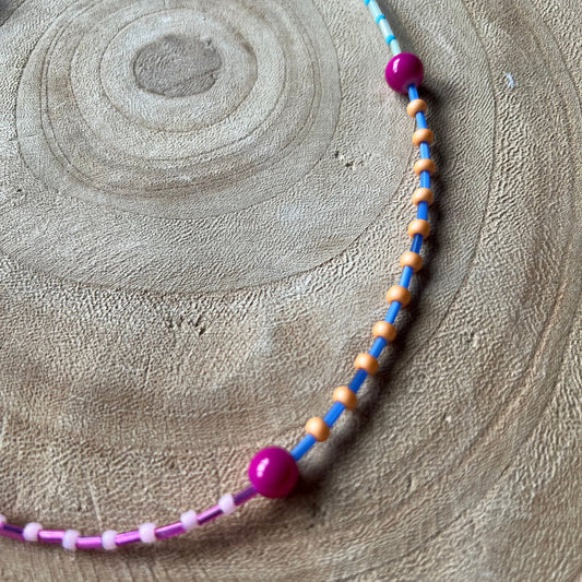 Modern Fable, Beaded Necklace, Big Pink Beads #115