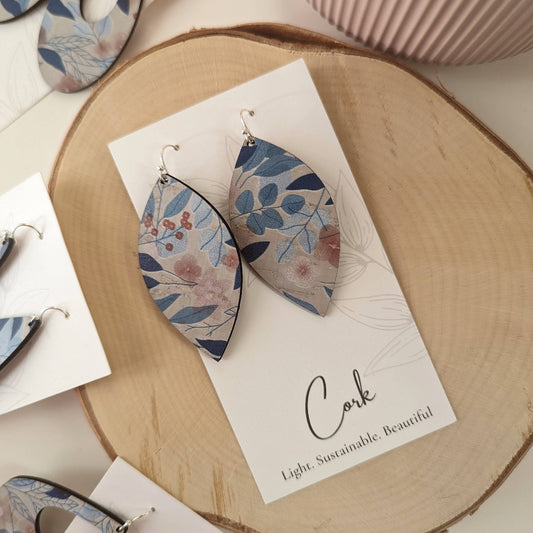 Blue Fall Leaves Cork Earrings, Leaf