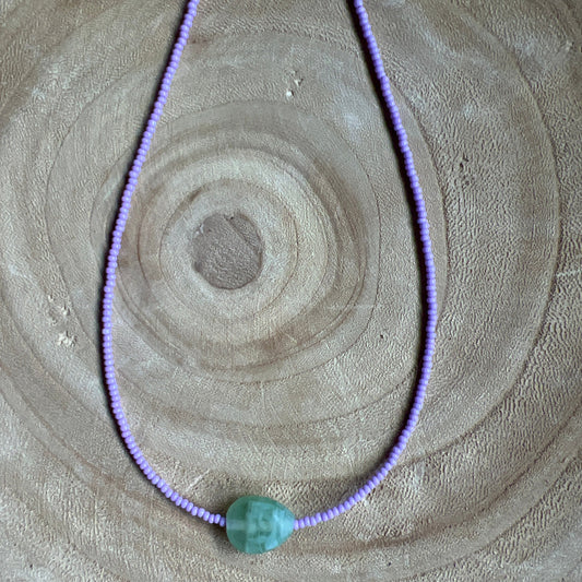 Modern Fable, Beaded Necklace, Lavender and Seaglass #106
