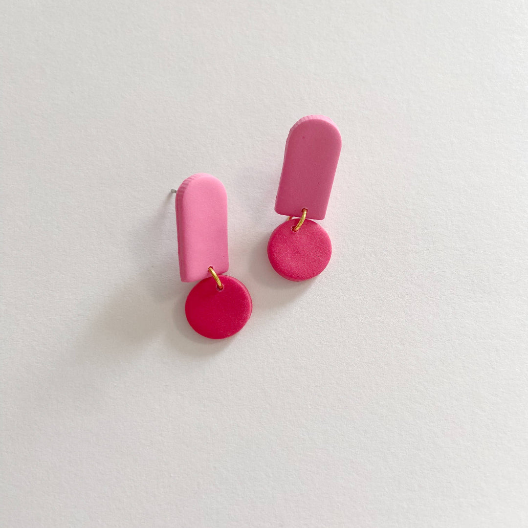 Mini Mia Clay Earrings, Small Clay Stud Earrings, Pink and Pink