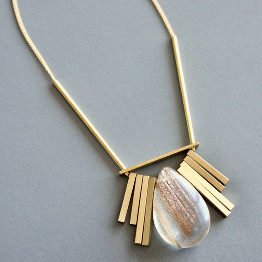 David Aubrey Jewelry, MLN716 Quartz and Brass Artdeco Necklace