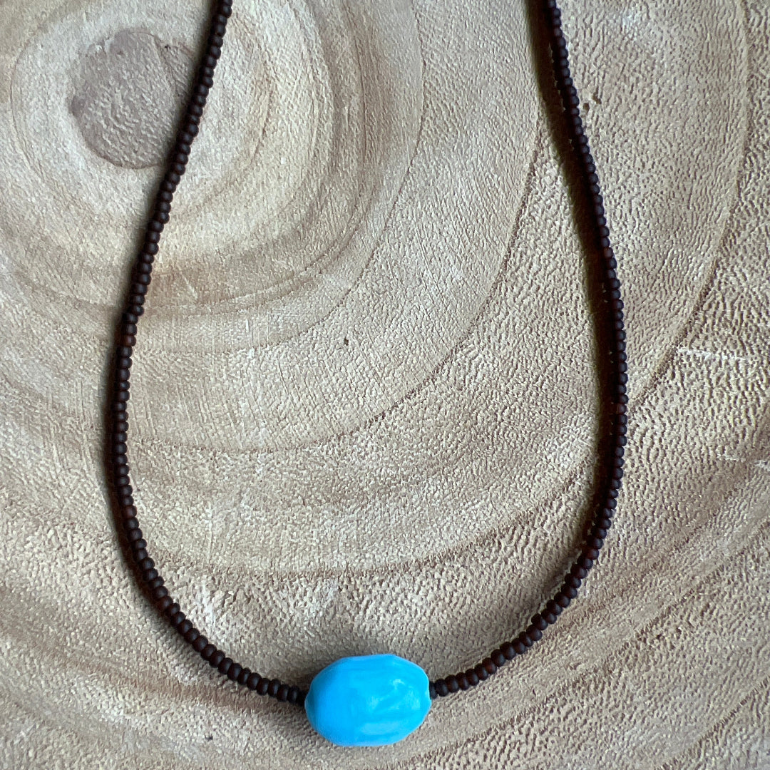 Modern Fable, Beaded Necklace, Brown and Blue #111