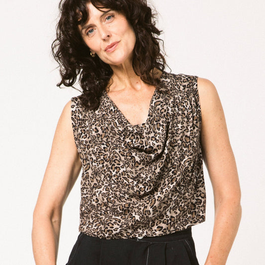Allison Wonderland, Carr Blouse, Black and Leopard Print
