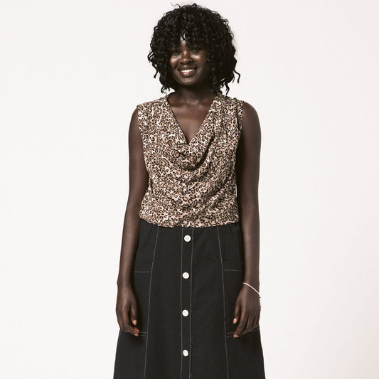 Allison Wonderland, Carr Blouse, Black and Leopard Print