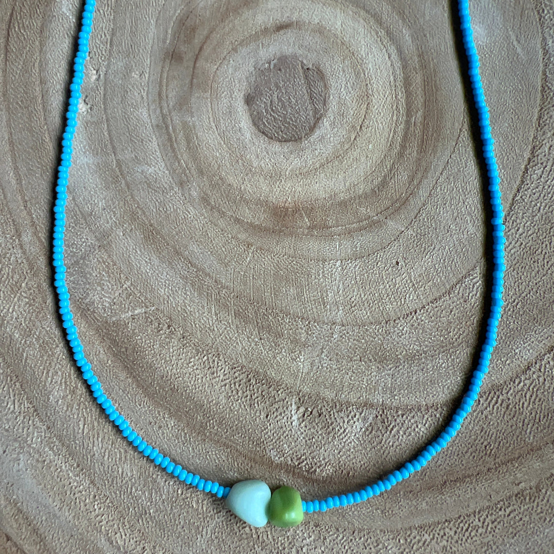 Modern Fable, Beaded Necklace, Blue and Green #110