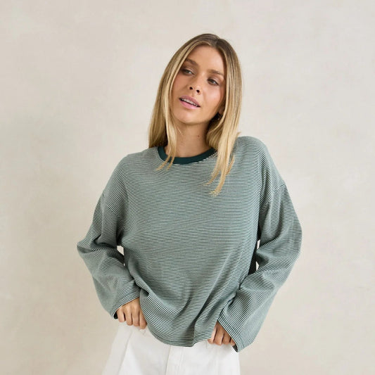 Rhythm, Lexi Stripe Long Sleeve Top Pine