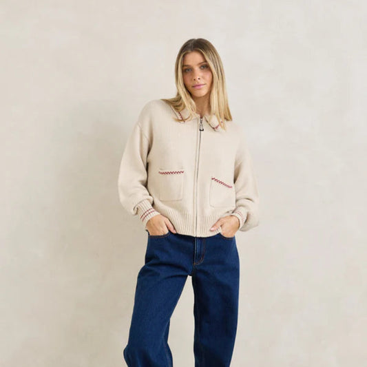 Rhythm, Frankie Dual Zip Cardigan Natural